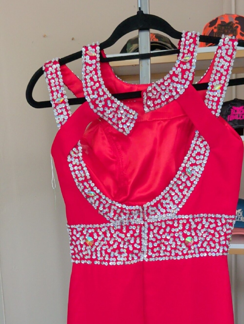 Rhinestoned Bright Red Formal Gown/ Pageant Dress - Picture 3 of 4